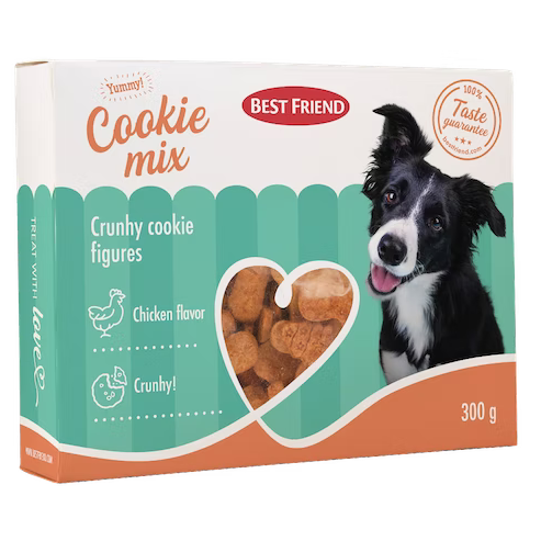 Best Friend Cookie Mix Herkkusekoitus 300g Herkulliset koirankeksit hauskoissa kuvioissa. Kananmaku maistuu monille koirille.