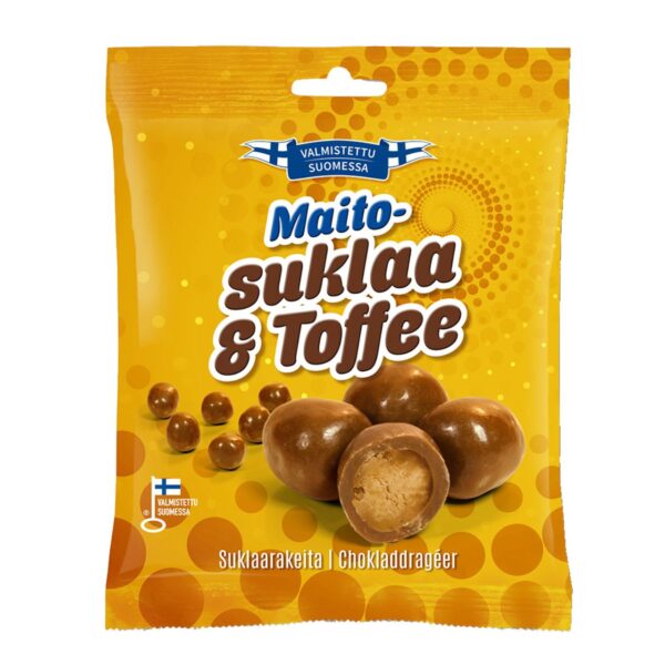 Finlandia Maitosuklaa Toffee 85g 1 Maitosuklaalla kuorrutetut toffee pallot. Valmistettu Suomessa.